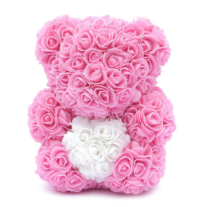 Medvídek z růží růžový srdce malý
