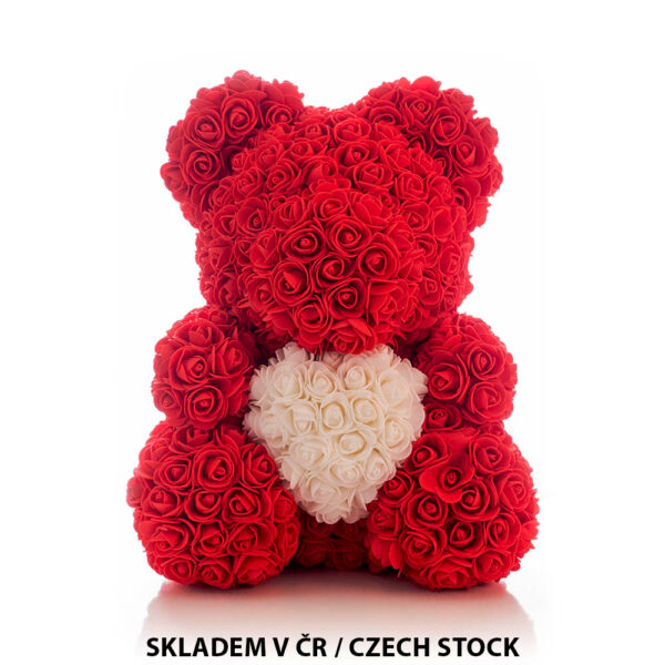 Medvídek z růží červený srdce velký XL 38-40cm