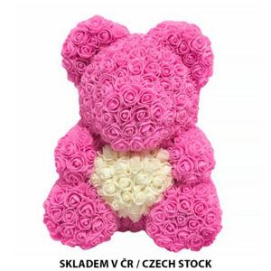 Medvídek z růží růžový srdce velký XL 38-40cm